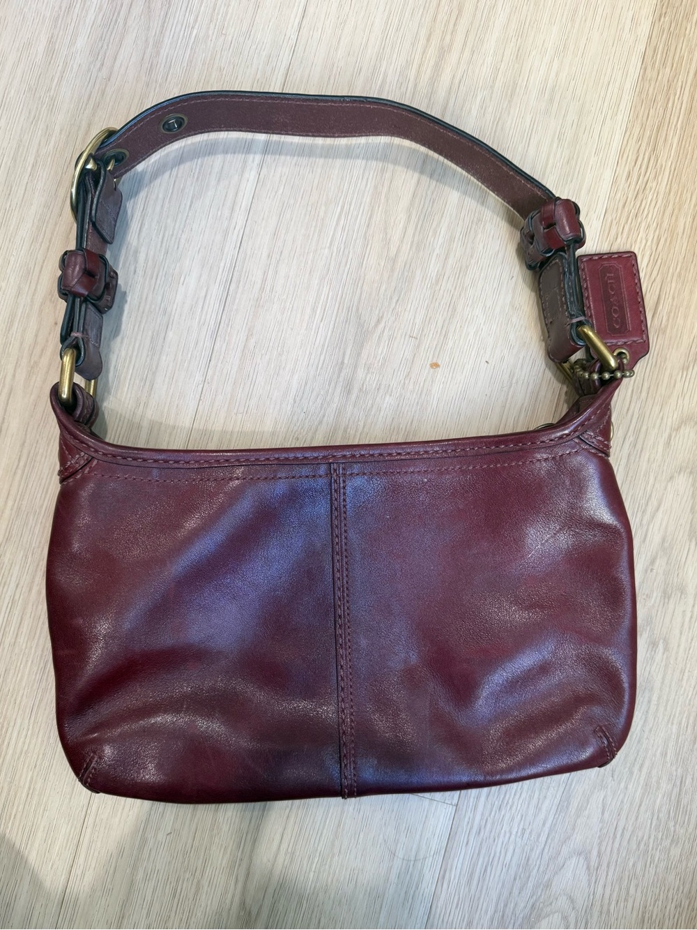 Coach burgundy Leather Shoulder Bag with Brass Hardware
